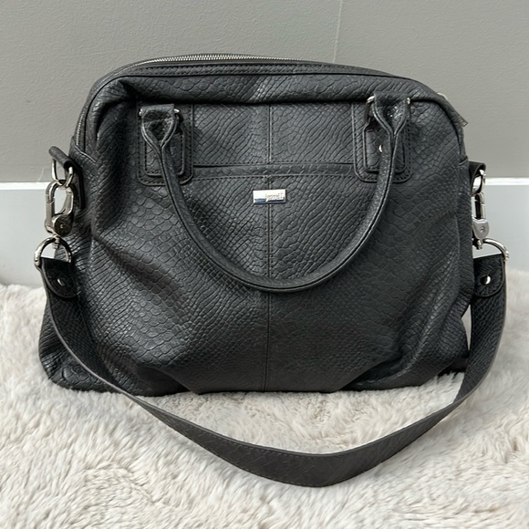 Jewell Thirty-One Large Tote Purse Shoulder Bag Gray Snakeskin Vegan Leather - Picture 1 of 7